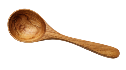 Handmade wooden serving spoon background isolated on a Transparent background, PNG file.