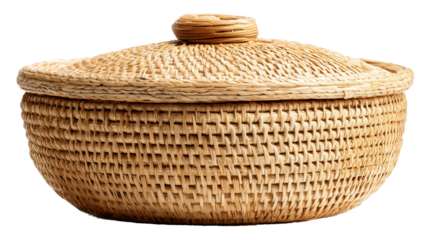Handwoven decorative basket lid background isolated on a Transparent background, PNG file.
