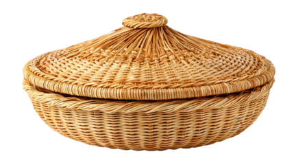 Handwoven decorative basket lid background isolated on a Transparent background, PNG file.