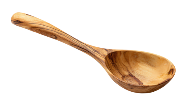 Handmade wooden serving spoon background isolated on a Transparent background, PNG file.