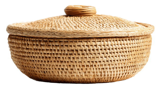 Handwoven decorative basket lid background isolated on a Transparent background, PNG file.