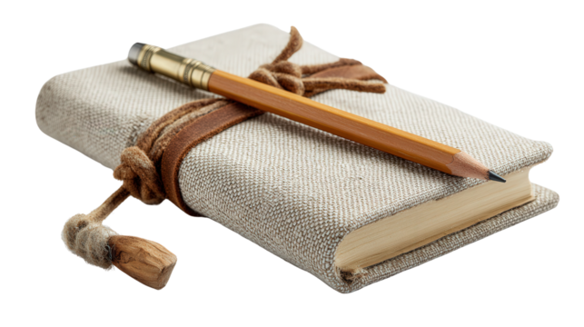 Hiking journal and pencil background isolated on a Transparent background, PNG file.
