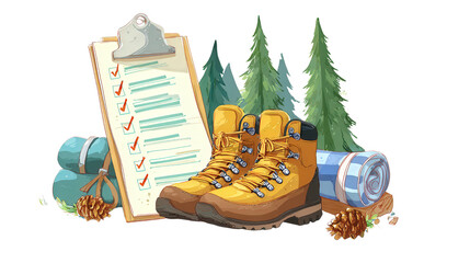Hiking trip checklist card background isolated on a Transparent background, PNG file.
