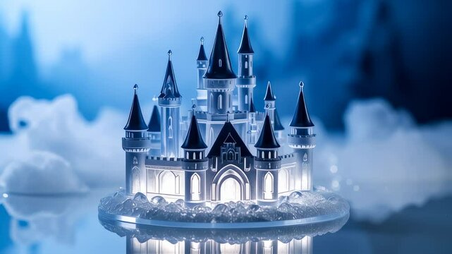 Enchanting Winter Castle with Fairytale, and Snow Scene.