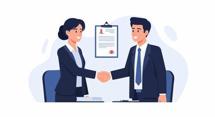 Businessman and Businesswoman Handshake &ndash; Flat Vector Illustration of Office Deal, Agreement, and Partnership