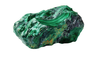 Obraz premium Malachite green mineral lump background isolated on a Transparent background, PNG file.