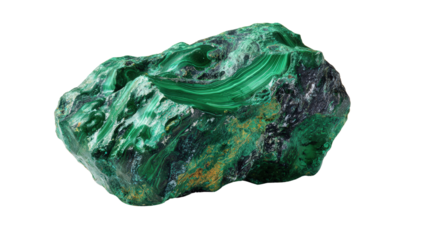 Malachite green mineral lump background isolated on a Transparent background, PNG file.