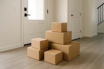 Moving Boxes in New Home Photo