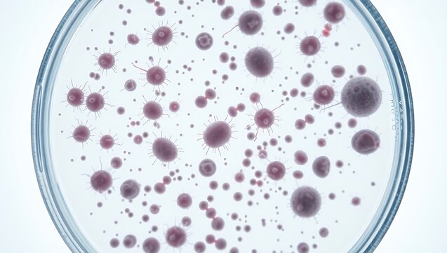 Close up of petri dish filled with microorganisms in a laboratory setting for scientific research