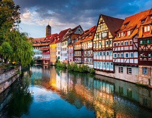 Fototapeta premium historic half timbered houses at the riverfront in tubingen