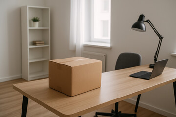 Cardboard box on a desk - Photo