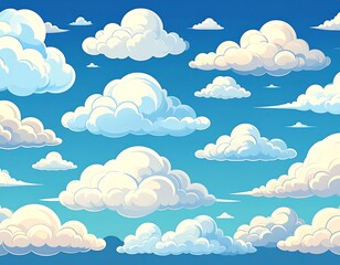Cartoon cloudscape in vibrant blue sky