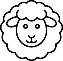Simple black outline drawing of a cute sheep face with woolly hair