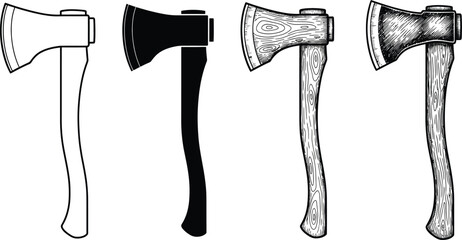 Illustration of four axes with different styles and textures shown