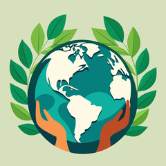 Hands Holding Earth Globe Surrounded by Green Leaves for Environmental Protection Concept