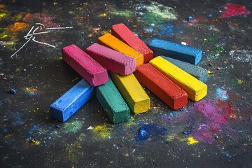 Colorful Chalk Pastels on Black Surface Artistic Drawing Supplies