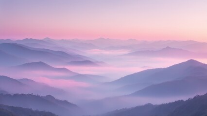 Fototapeta premium Pastel Sunrise Over Foggy Mountains