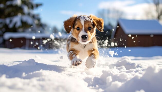 Puppy running in snow - Powered by Adobe