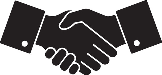 Black and white handshake icon illustrating agreement partnership and collaboration