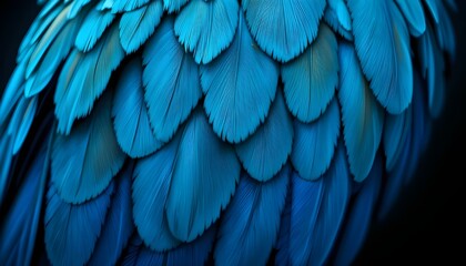 Fototapeta premium Close-Up Blue Macaw Feathers Texture – Abstract Wallpaper with Vibrant Blue Parrot Wing Detail for Nature and Design Projects