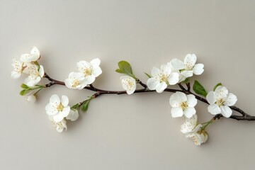 Fototapeta premium Delicate White Flowers, Spring Blossom Branch, Floral Beauty, Nature's Elegance, Blooming Tree, Botany, Seasonal, White Petals, Tree Branch, Close-Up