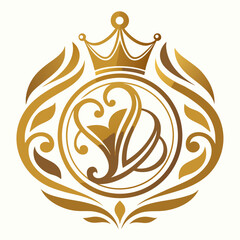 Naklejka premium Elegant Golden Crown and Floral Ornament Design for Logo Emblem or Decoration on White
