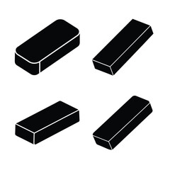 Eraser Silhouette Icon Set Black Vector Graphic Isolated on White Background