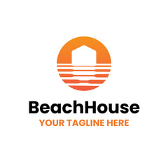 Sea Beach House Trip Real Estate Logo Vector Abstract Illustration Icon Design Template Element 