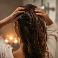Fototapeta premium A person gently brushing their hair, soft colors and textures.
