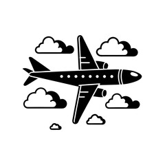 Airplane flying with clouds line art 