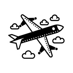Airplane flying with clouds line art 