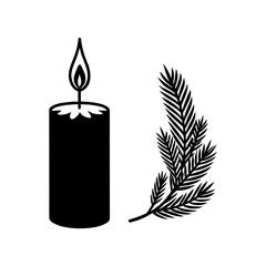 Candle and pine branch silhouette