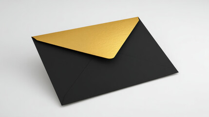 Black & Gold, a matte black envelope with a blank gold foil card, on a clean white background. 3d illustration.