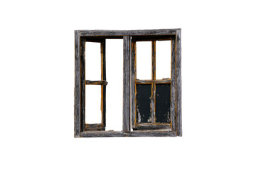 Obraz premium Decayed weathered wooden window frame on a transparent background Old Architecture