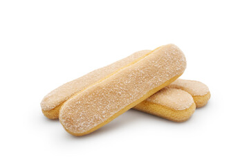 Italian sponge fingers or savoiardi cookies isolated on white background