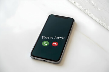 Black wireless smartphone with a blank display on a white or green background, perfect for showcasing digital communication and business technology