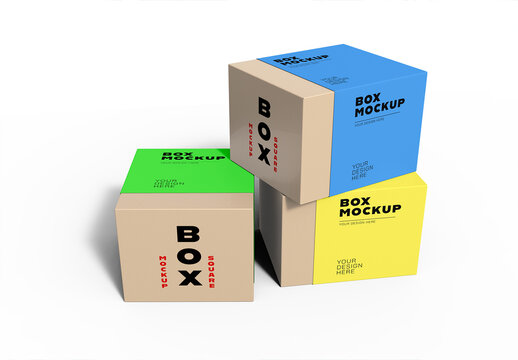 Colorful Square Box Mockup Stack