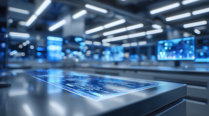 Fototapeta premium Futuristic Lab Featuring Transparent OLED Screens and AI Code Display
