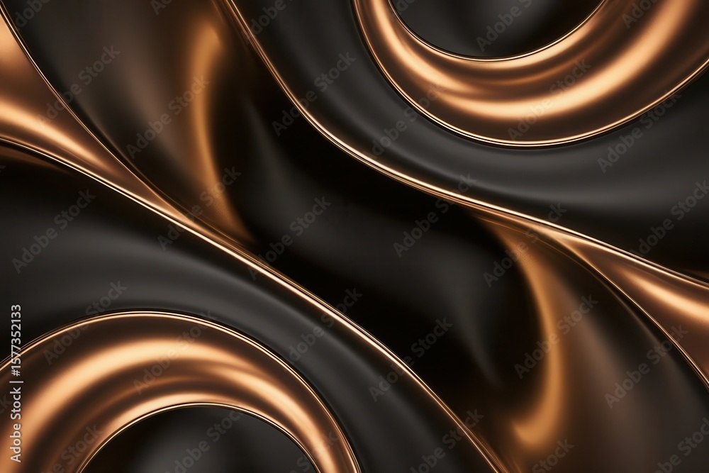 Fototapete elegant wave surface of black and bronze color material, 3d rendering