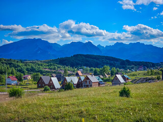 Montenegro landscape with Durmitor mountain and the small mountain town of Zabljak