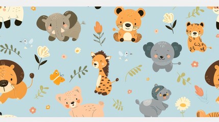 Obraz premium Generate a delightful and charming pattern featuring adorable baby animals