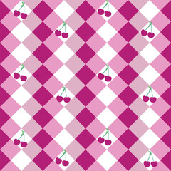 Cherries and plaid seamless pattern
