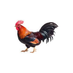 Fototapeta premium Black and red rooster standing isolated on white background