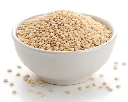 organic,white urad dal  white ceramic bowl isolated on white.