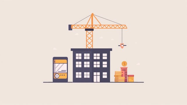 generate a flat digital corporate illustration of a total cost icon for construction project, pastel colors of apricot, magnolia, eggplant tones