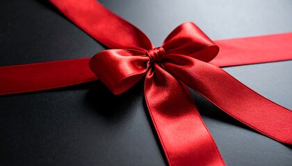 Red ribbon bow on a dark gift box