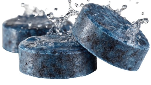 Effervescent Tablets in Water: Dynamic image of three effervescent tablets interacting with water, showing the effervescent and dissolution process. Capturing a moment of scientific and cleansing