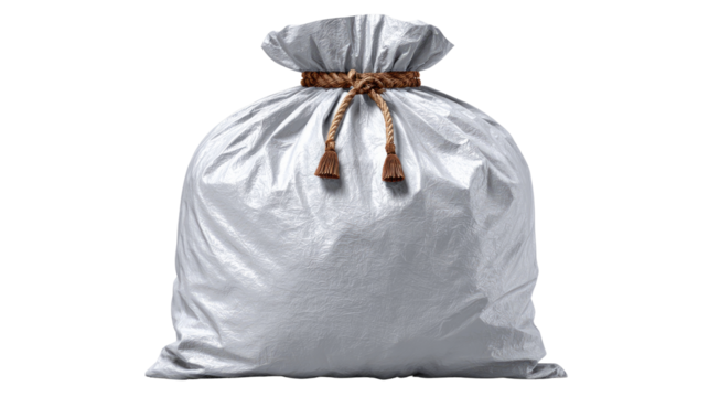 Wealth in a Sack: A detailed photo of a closed sack, its contents concealed, yet hinting at the potential of valuable treasure or financial prosperity.