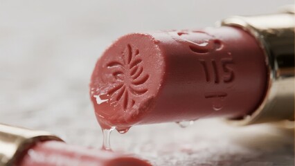 Close-up of a sealing wax dripping from a stamp, featuring an engraved design and numbers.