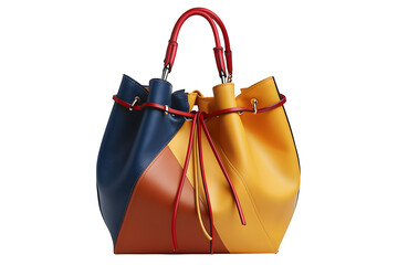 Color Block Leather Drawstring Bag, isolated on transparent background